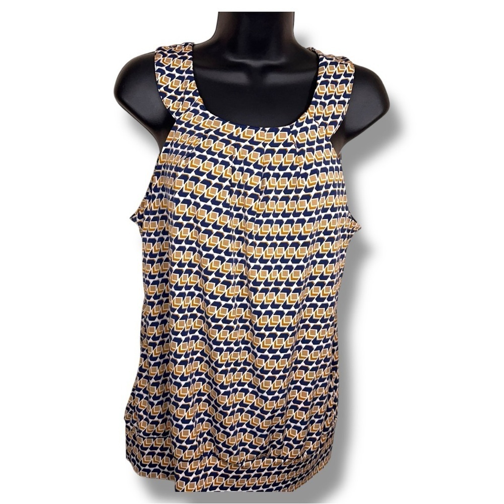 Large Stitch Collection Sleeveless Blouse Blue Orange White Geometric Boho